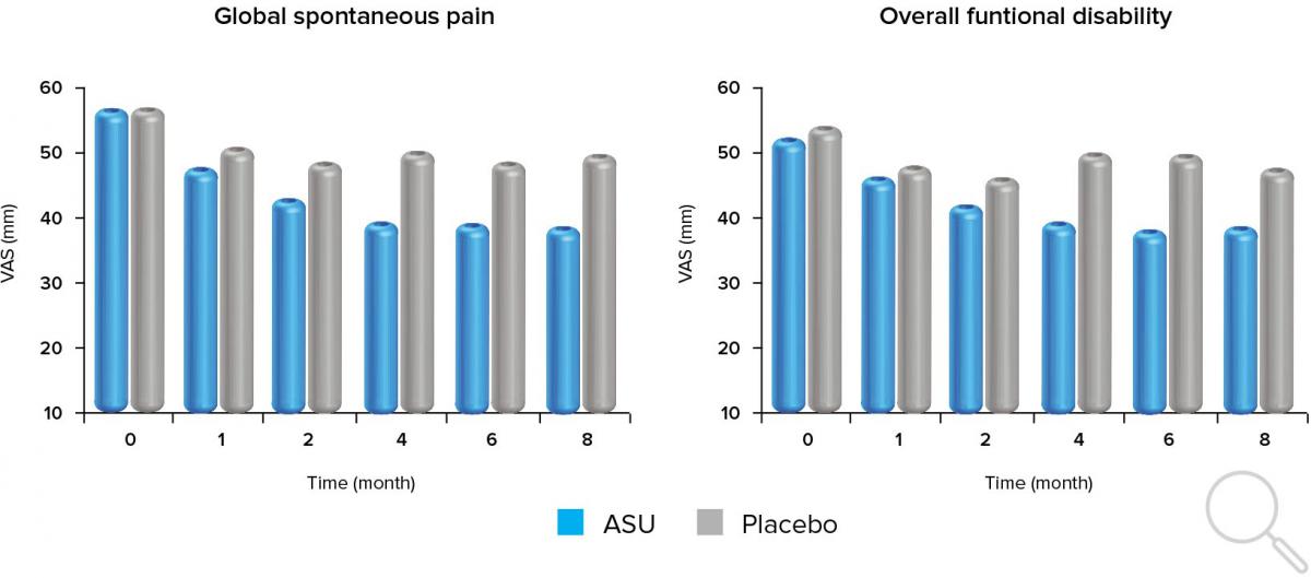 Beneficial effects on pain and functional disability persisted up to month 8 (Adapted from MAHEU et al.)